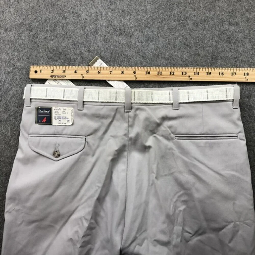 Vintage Par Four Pants Men 36x30 Gray Visa Easy Care Belted Poly Cotton Golf USA